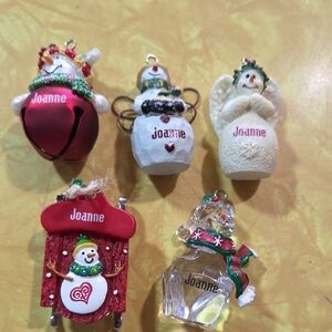 #9 Lot Of 5 Joanne Christmas Ornaments Set with Snowman and Angel